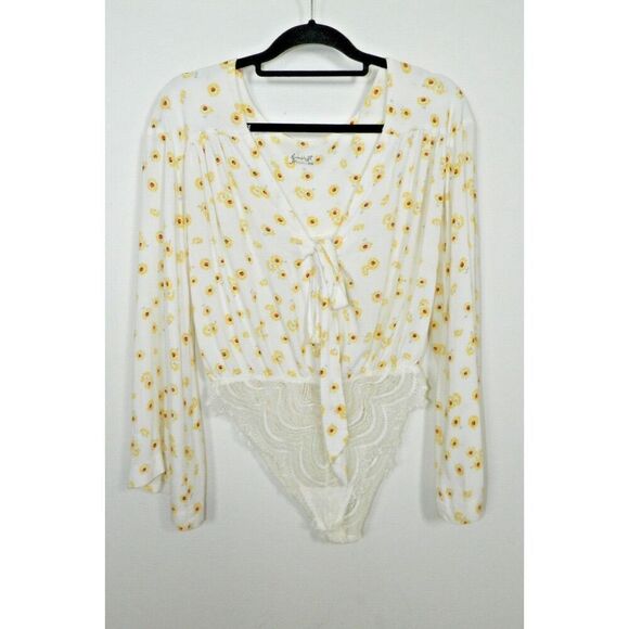 Intimately Free People Bodysuit‎ Small White Yellow Floral Sunflower Lace Bottom - Picture 5 of 8